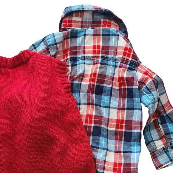 Toddler Boy BUNDLE 12 Months Plaid Button Up Shirt Sweater Vest Fall Winter - Picture 8 of 8